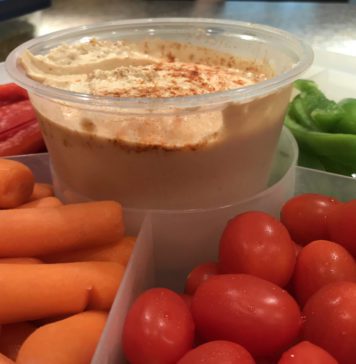 A photo of our tailgate humus and veggie tray.