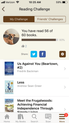 Image of reading challenge on Goodreads
