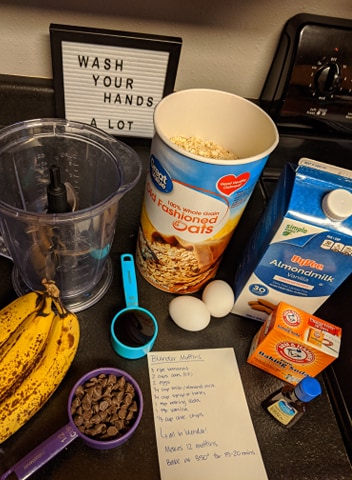 A photo of the ingredients needed for blender muffins