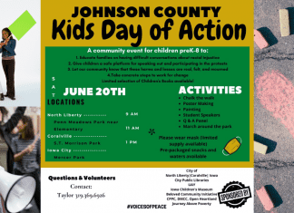 An image promoting Johnson County Kids Day of Action: Voices of Peace