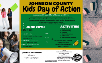 An image promoting Johnson County Kids Day of Action: Voices of Peace