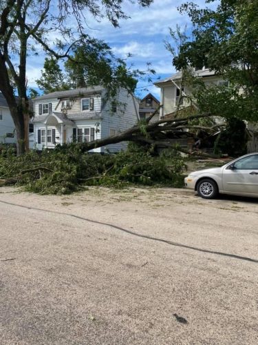 tree fallen on a house in Cedar Rapids