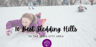 Ten Best Iowa City Sledding Hills graphic