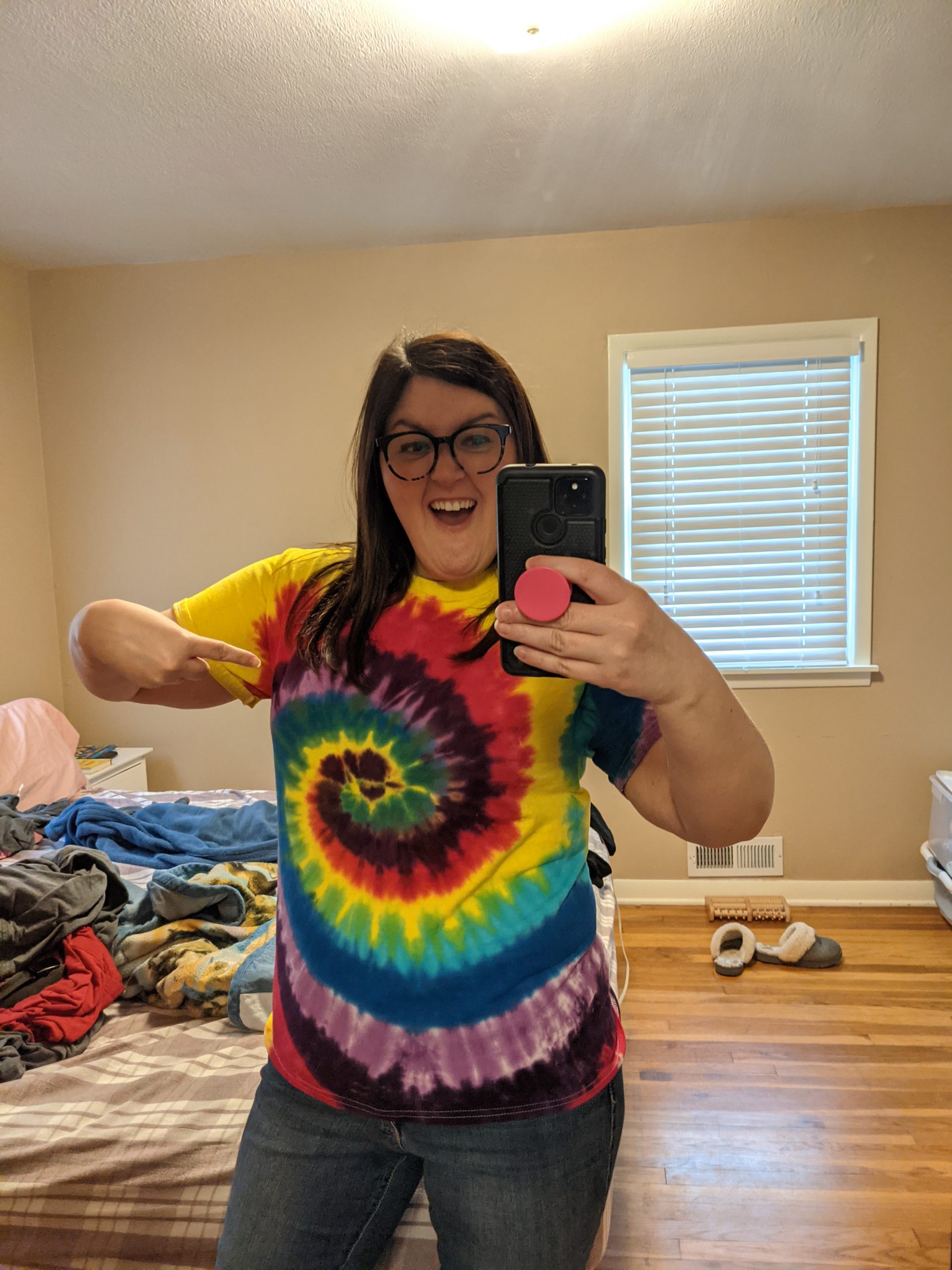 image: a tie-dye shirt purchased at a thrift store 