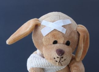 Injured stuffed animal representing Nursemaid’s Elbow
