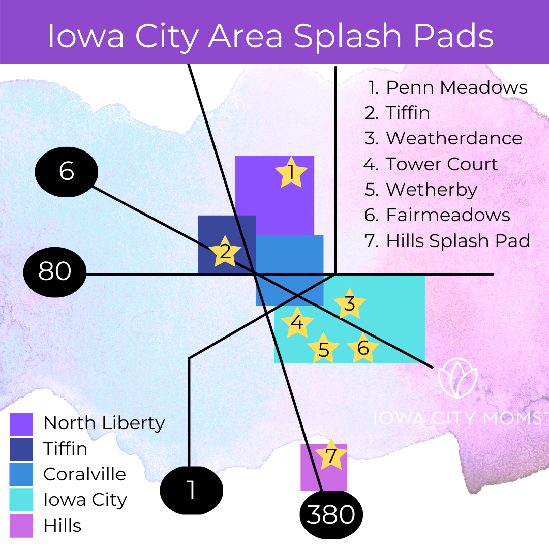 Map of Iowa City area splash pads