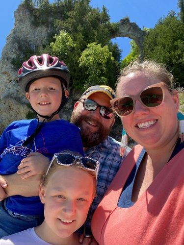 Image: family bike ride while vacationing with friends